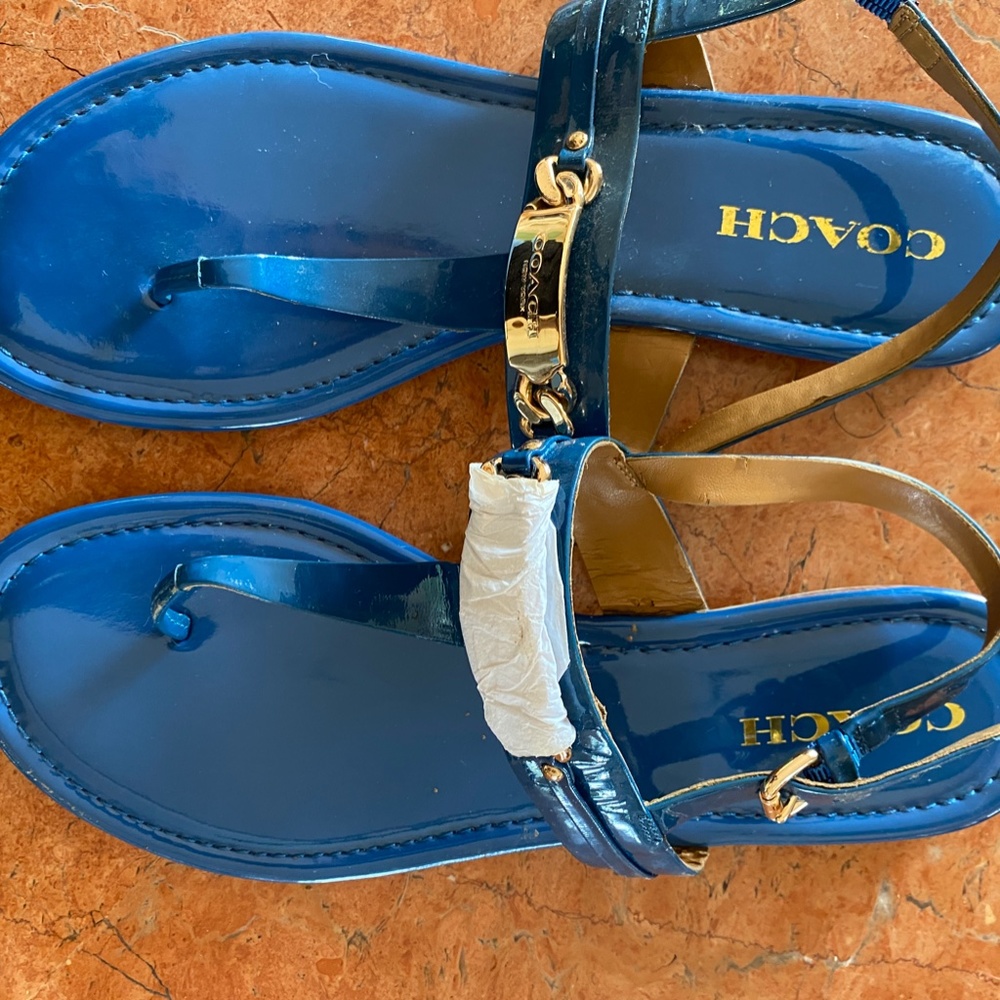 Coach Size 9B  Blue Patent Leather Caterine Thong Sandals